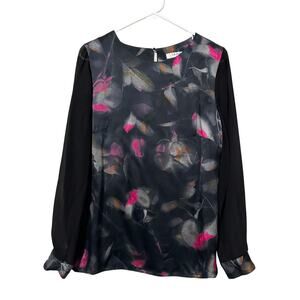 L.K. Bennett Eldora Silk Blouse Black Floral Abstract Sheer Women’s Size 8